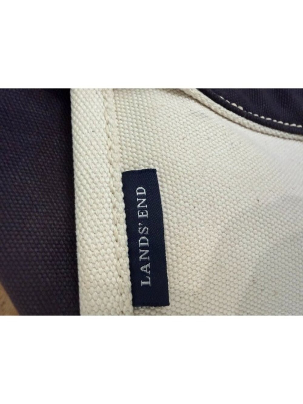 Lands End Heavy Duty Canvas Boat Tote XL Cream Navy USA Retro Zip Zipper Spots - Picture 12 of 16